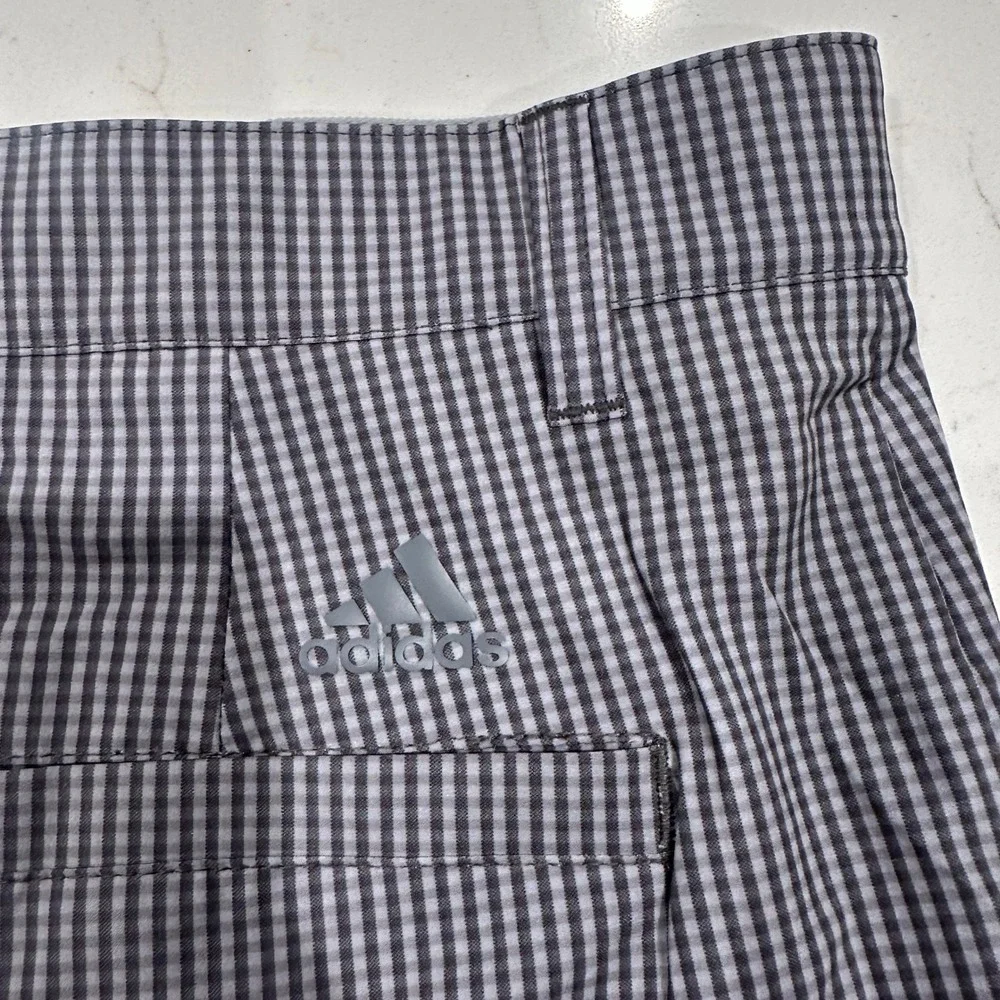 Adidas Golf Shorts Mens 36 Grey Gingham Plaid Performance Stretch Flat Front